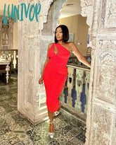 Lunivop Summer Midi Mesh Dress Bodycon One Shoulder Eveining Night Party Dresse Cut Out Draped